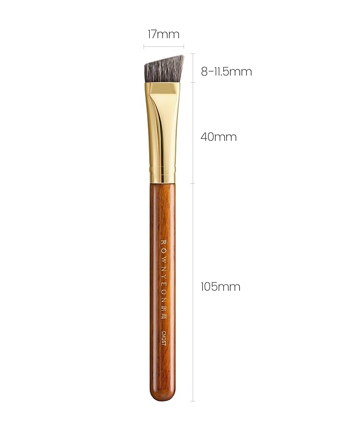 Desert Oak Series Flat Angled Eyebrow Brush - Straight Edge Design for Natural Hair-Like Strokes, 50% Weasel & Goat Hair Blend, Ebana Handle & Brass Ferrule (CM 167)-GlimoraGlow