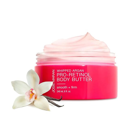 Josie Maran Whipped Argan Pro-Retinol Body Butter - Ultra-Hydrating Retinol Body Cream with Air-Whipped 100% Pure Argan Oil - Smooth, Soothe & Improve the Look of Fine Lines - Vanilla Bean (8 Oz)-GlimoraGlow