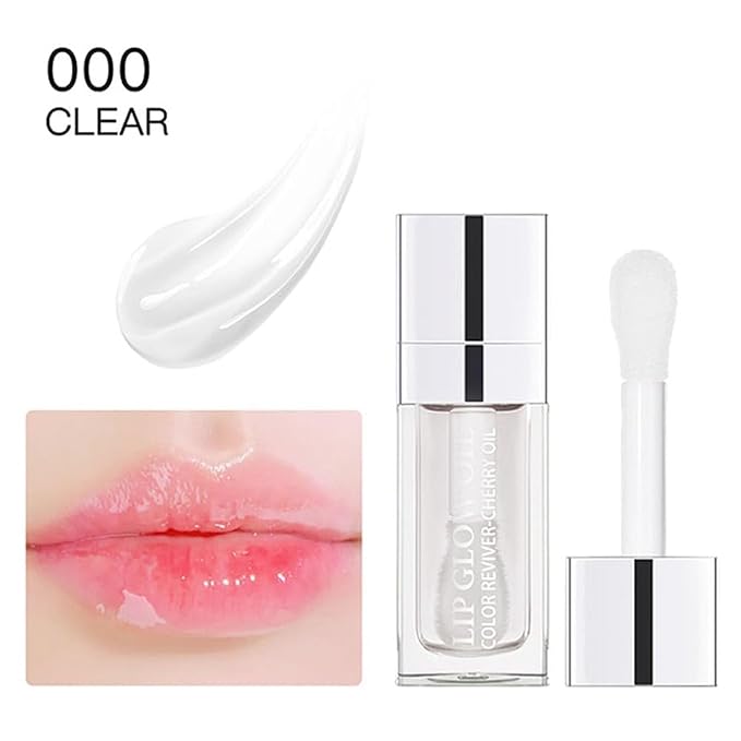 Hydrating Lip Glow Oil, Lip Oil Gloss Transparent Toot Tinted Nourishing Long Lasting Repairing Lightening Lip Lines (CLEAR) 0.2 OZ-GlimoraGlow