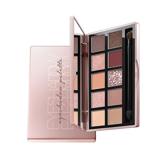 10 Color Eyeshadow Palette, Matte, Shimmer, Glitter Pigment Eye Shadow Makeup Pallete, Neutral Nudes Sunny Orange Eye Makeup Palette with Brush & Mirror, 01.Sunset-GlimoraGlow