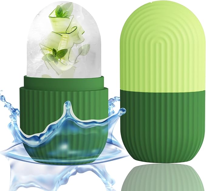 XHJRI Ice Roller Massager for Face, Eyes and Neck - Naturally Condition Skin, De-Puff Eye Bags, Reduce Migraine Pain - Reusable Silicone Ice Mold (Green)-GlimoraGlow