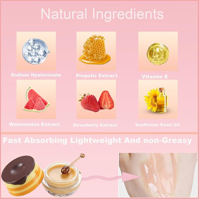 2 PCS Bee Lip Balm Honey Pot, Honey Watermelon Bee Lip Balm Sleeping Lip Mask Overnight with Sticks, Honey Pot Lip Balm Hydrating Exfoliating Prevention Dry and Crack Lip Scrubs-GlimoraGlow