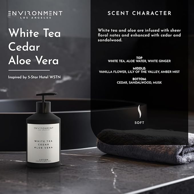 ENVIRONMENT Inspired by 5-Star Hotels WSTN Lotion, 300ml Luxury Scented Lotion (White Tea | Cedar | Aloe Vera) Bathroom Luxury, Men & Women High-End Body Lotion, Hand Cream, Dry Skin Treatment-GlimoraGlow