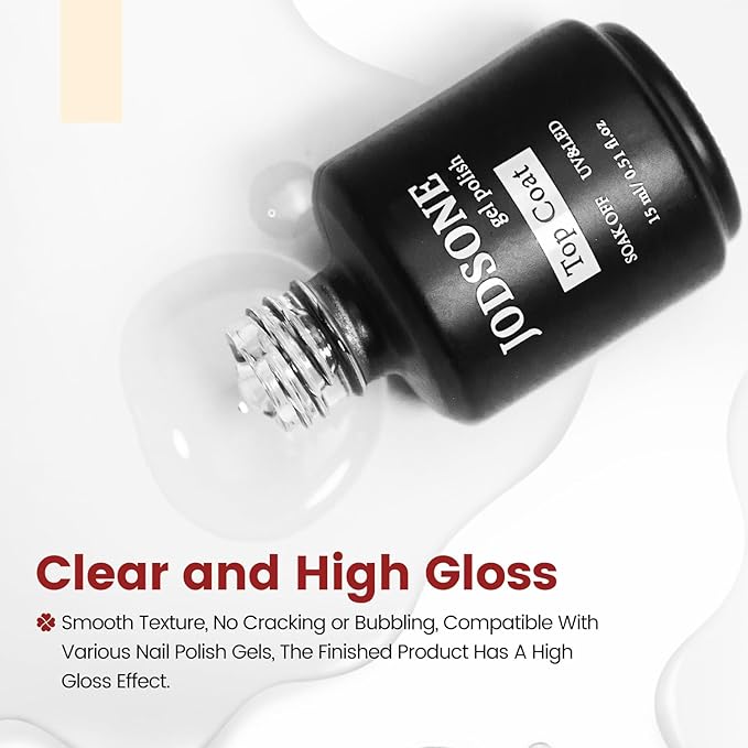 JODSONE 15ML Top Coat Gel Polish High Gloss Shine Finish Long Lasting Gel Nail Polish Professional Manicure Home DIY No Wipe-GlimoraGlow