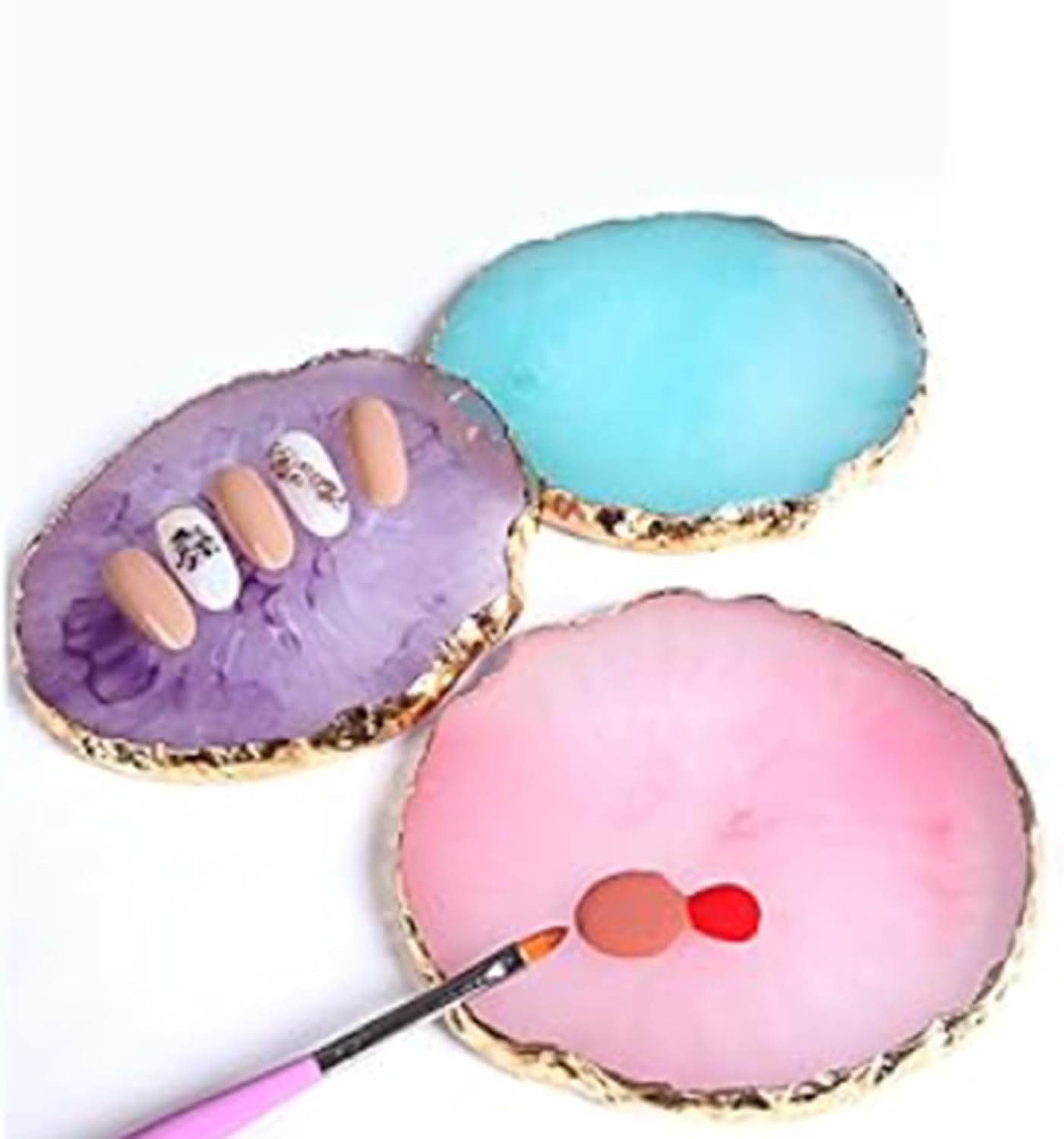 2 Pcs Resin Nail Palette Nail Polish Palette Nail Art Palette with Stainless Stirring Rod (Gray and Blue)-GlimoraGlow