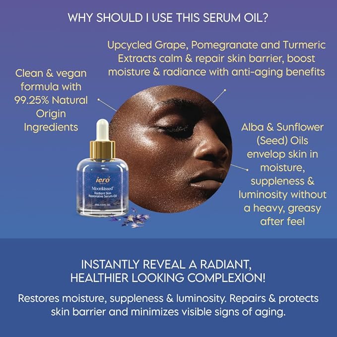 ieró Beauty Moonkissed Radiant Skincare Restorative Serum Oil | Face Moisturizer | Hydrating Face Oil | Anti Aging | Restore Suppleness | All Skin Types | Paraben & Silicone Free, 1 FL OZ/30ML-GlimoraGlow