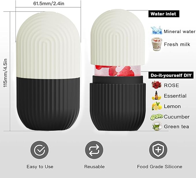 XHJRI Face Roller Massager for Skin Care, Reusable Ice Mold Massage Roller - Cordless, Battery Powered, Black White, Migraine Relief, Rolling Therapy for Whole Body-GlimoraGlow