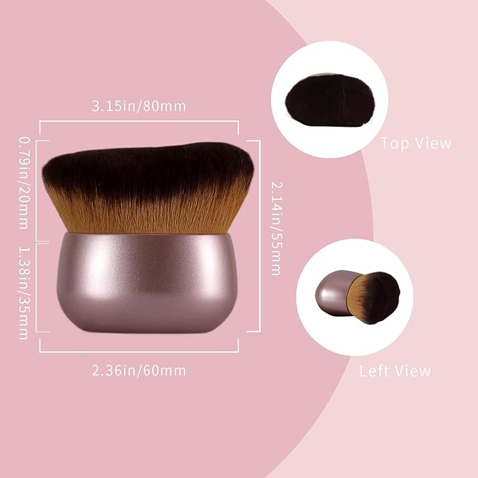Extra-Large 75mm Body Makeup Brush Vegan Synthetic Bristles for Streak-Free Self Tanner, Bronzer & Foundation, Wet/Dry Use, Oval Face & Back Application–Pink Rose Gold-GlimoraGlow