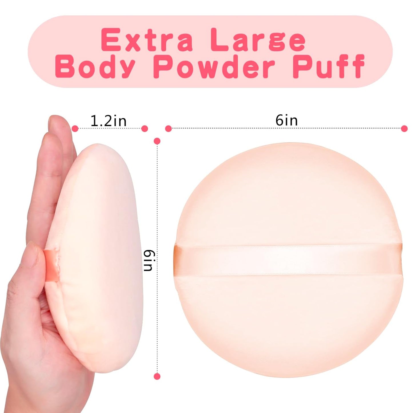 2Pcs Extra Large Body Powder Puff & Luxury 6" Glass Jar Dusting Powder Container with Puff for Women Bath Powder Puffs Perfect for Talcum or Loose Powder (Beige 6" Only Puff)-GlimoraGlow