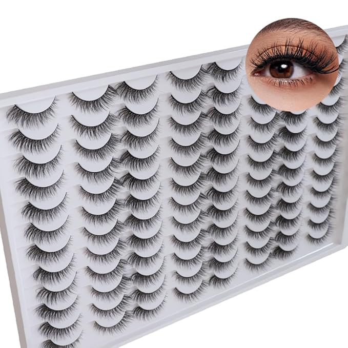 False Eyelashes 48 Pairs Faux Mink Lashes 14mm Wispy Lashes 3D Fluffy Cat Eye Lashes Pack Bulk Wholesale Strip Lashes(style 48-019)-GlimoraGlow