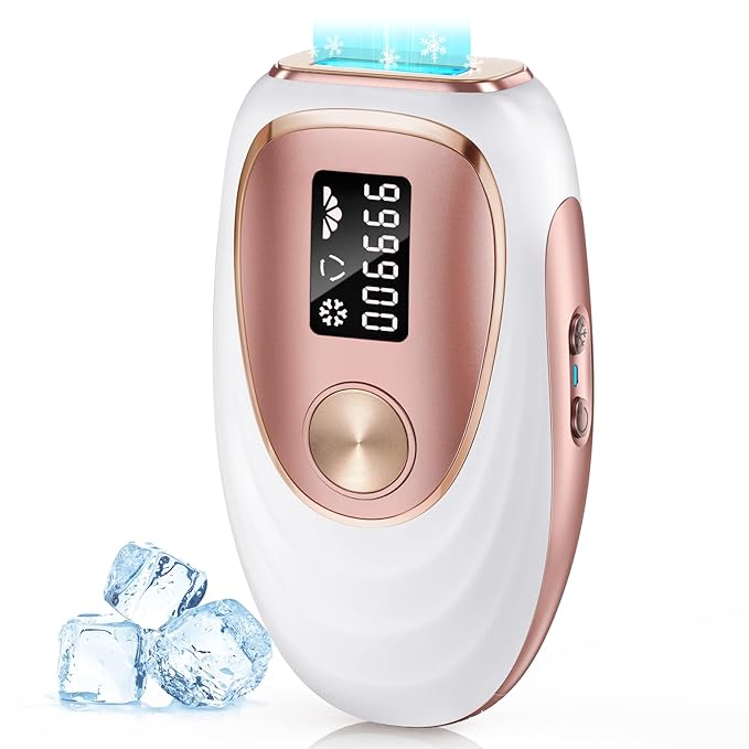IPL Laser Hair Removal Device for Women & Men - Home 45°F Ice-Cooling Contact for Painless & Long-Lasting Results, 86% Hair Reduction in 3 Weeks for Full Body & Bikini Line, Rose Gold-GlimoraGlow