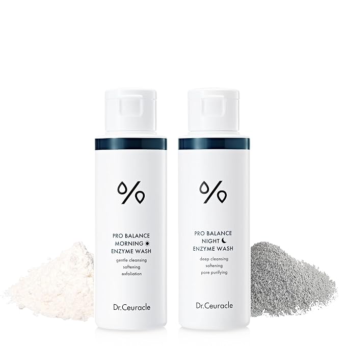 Enzyme Powder Face Wash Set - Dr.Ceuracle Pro Balance Day and Night Powder Wash with Natural Enzymes (2x50g) - Korean AM PM Facial Enzyme Powder Cleanser Bundle for Deep Pore Cleansing-GlimoraGlow