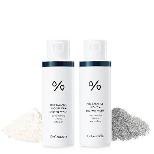 Enzyme Powder Face Wash Set - Dr.Ceuracle Pro Balance Day and Night Powder Wash with Natural Enzymes (2x50g) - Korean AM PM Facial Enzyme Powder Cleanser Bundle for Deep Pore Cleansing-GlimoraGlow