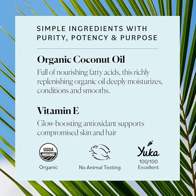 Sky Organics - Organic Coconut Oil & Vitamin E, 16.9 fl oz - Skin & Hair Ultra-Hydrating Oil - Fatty Acids & Antioxidants - Natural, Vegan & Cruelty Free - Skin Care & Hair Care w Ebook-GlimoraGlow
