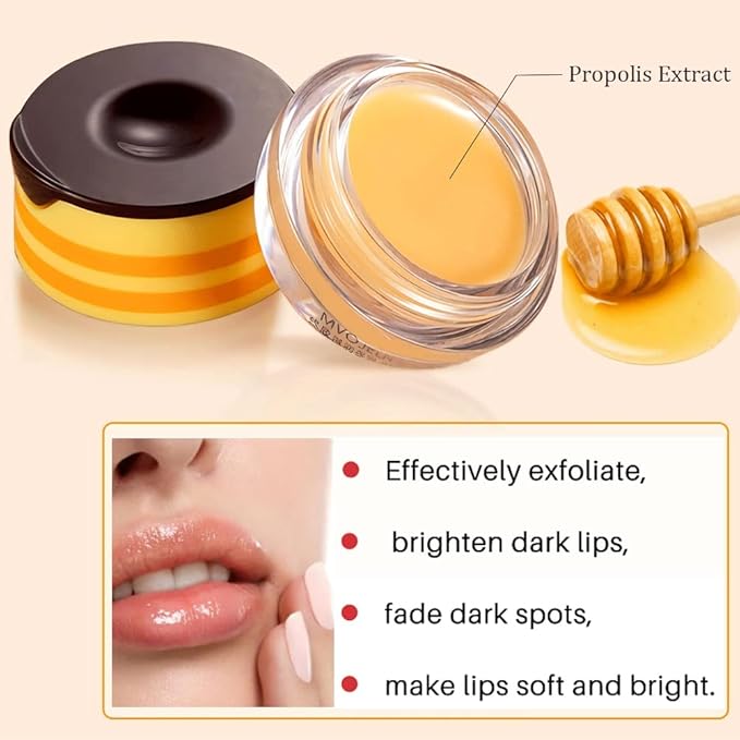 2 PCS Bee Lip Balm Honey Lip Balm Pot,Lip Exfoliating Lip Mask Hydrating & Prevention Dry and Cracked Lip Scrubs Exfoliator, Honey Lip Sleeping Mask Fade Lip Lines Bee Lip Balm-GlimoraGlow