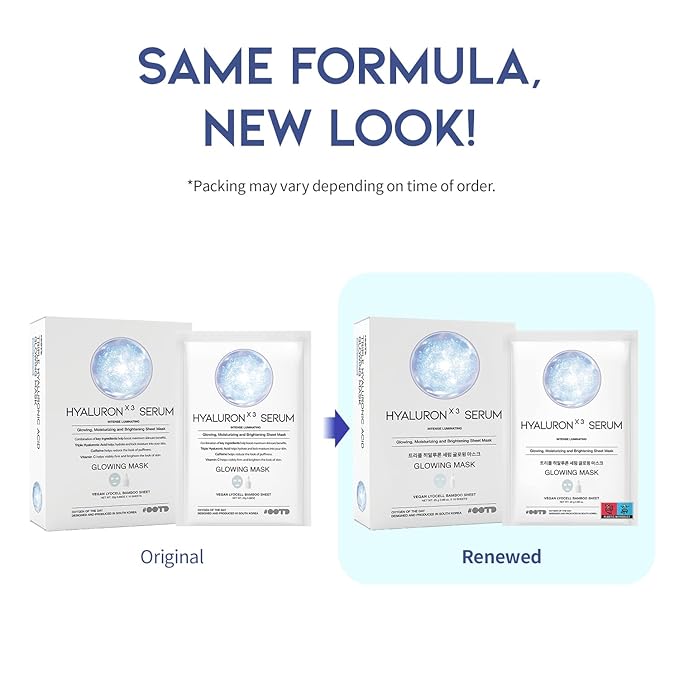 #OOTD Triple Hyaluron Hydrating Mask for Dry and Sensitive Skin, Anti Aging, Tightening and Moisturizing, Korean Vegan Beauty, Hyaluronic Acid, Caffeine, Vitamin C 10EA-GlimoraGlow