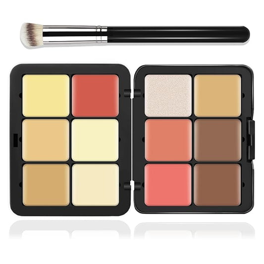 12 Colors Cream [Blush+Contour+Concealer+Highlighter] Makeup Palette for Cheeks - Multi-functional Makeup Palette with Brush, Natural Matte Long Wearing, Waterproof Face Makeup Palette (#05)-GlimoraGlow