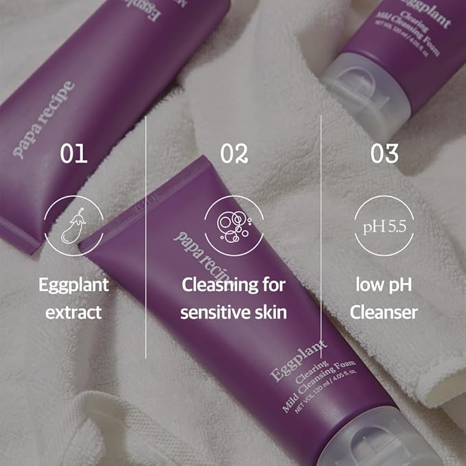 Papa Recipe Eggplant Moisturizing Cleansing Foam for Sensitive, Dehydrated, and Acne-Prone Skin-GlimoraGlow