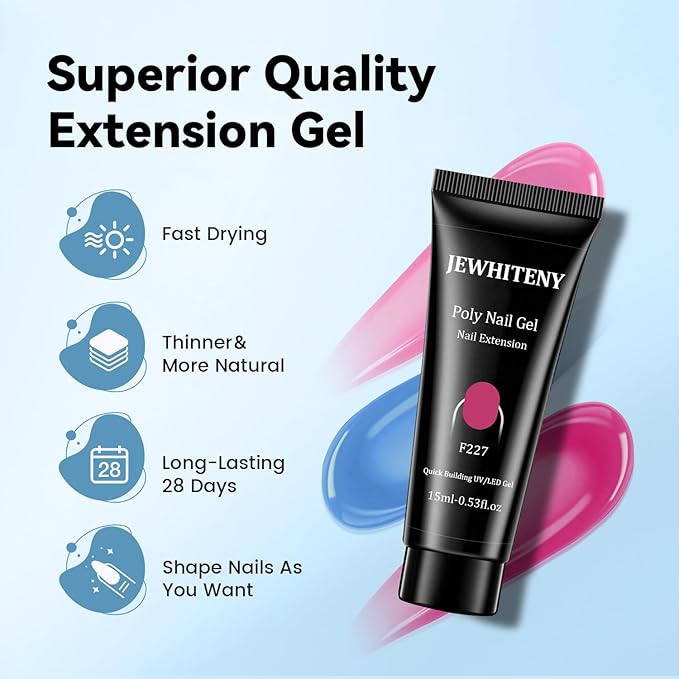 JEWHITENY 28 Colors Poly Nail Gel Set - 15ml Nude Pink Brown Black Grey Blue Yellow Tones for French Manicure DIY Nail Art Salon & Home Use Holiday Gift-GlimoraGlow