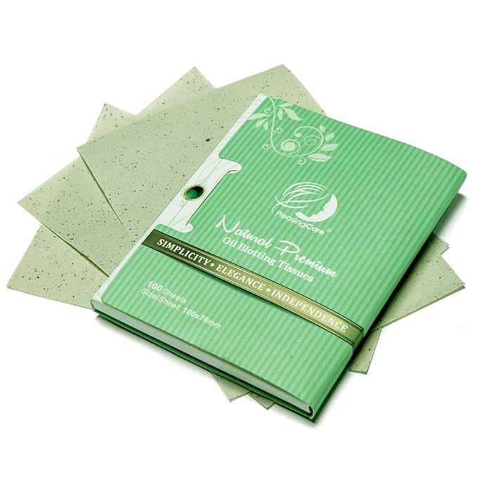 Natural Green Tea Oil Absorbing Tissues - 100 Counts, Premium Face Oil Blotting Paper - Take Only 1 Piece Each Time Design - Large 10cmx7cm Oil Absorbing Sheets, No Waste and Easy to Carry in Pocket!-GlimoraGlow