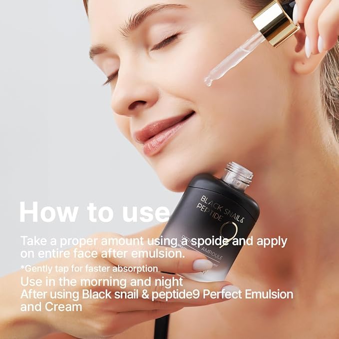 Farmstay Black Snail & Peptide9 Perfect Ampoule, Korean Snail Mucin Serum for Elastic & Glow Skin, Boosting Radiance & Repairing Skin Barrier Serum, for Women & Men, Korean Skin Care, 1.18 Fl. Oz.-GlimoraGlow