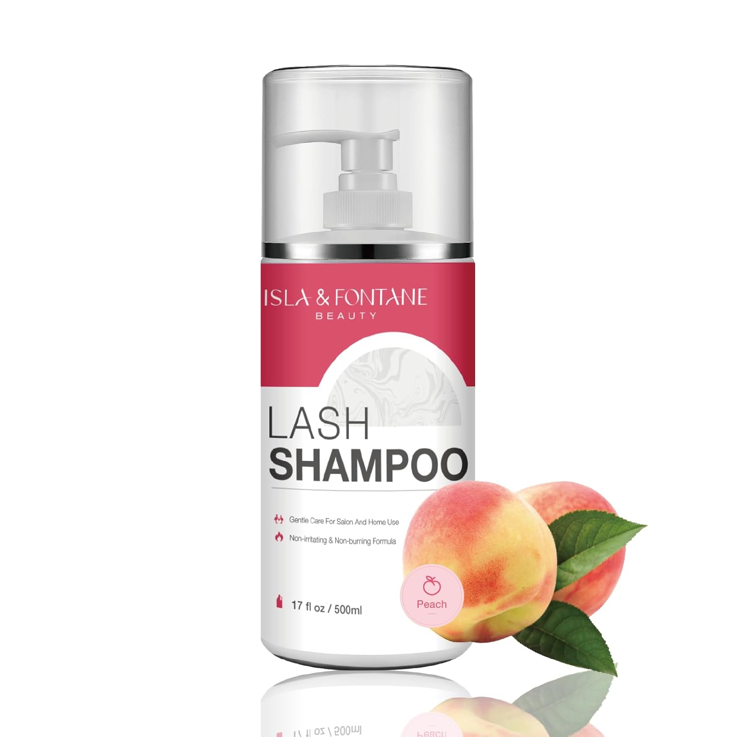 ISLA & FONTANE Lash Shampoo Bulk – Multi-Scent Series – 17 fl oz / 500ml | Gentle Eyelash Cleanser for Lash Extensions | Non-Irritating | Professional Lash Bath Foam For Salon And Home Use (Peach)-GlimoraGlow