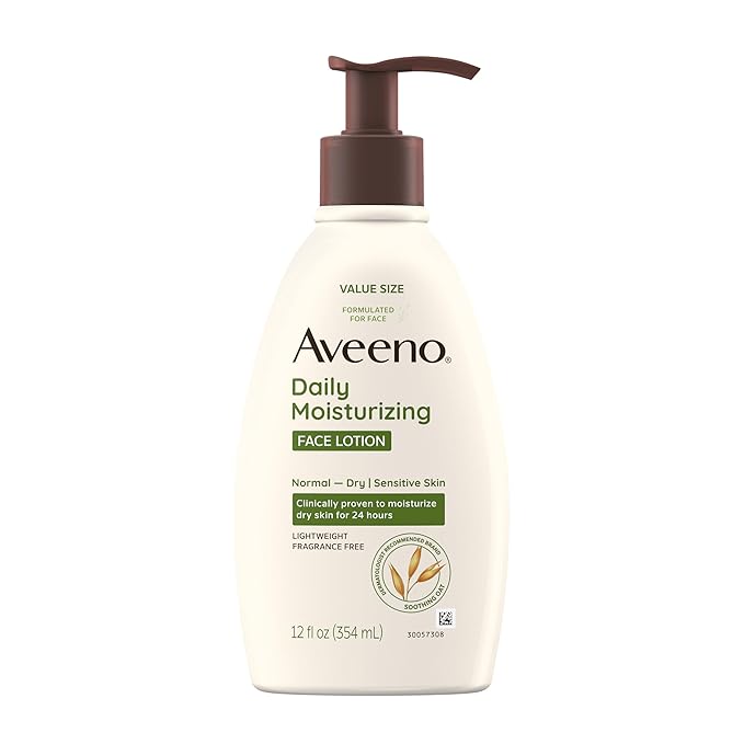 Aveeno Daily Moisturizing Face Lotion with Soothing Prebiotic Oat, Gentle Lotion Nourishes Normal to Dry Skin With Moisture, Sensitive Skin, Fragrance-Free, 12 fl. oz-GlimoraGlow