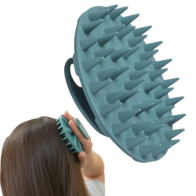 INNERNEED Scalp Massager Shampoo Brush, Wet & Dry Manual Scalp Care Head Scrubber Hair Washing, Soft Silicone Bristles, for Hair Growth, Dandruff Removal (Dark Green)-GlimoraGlow