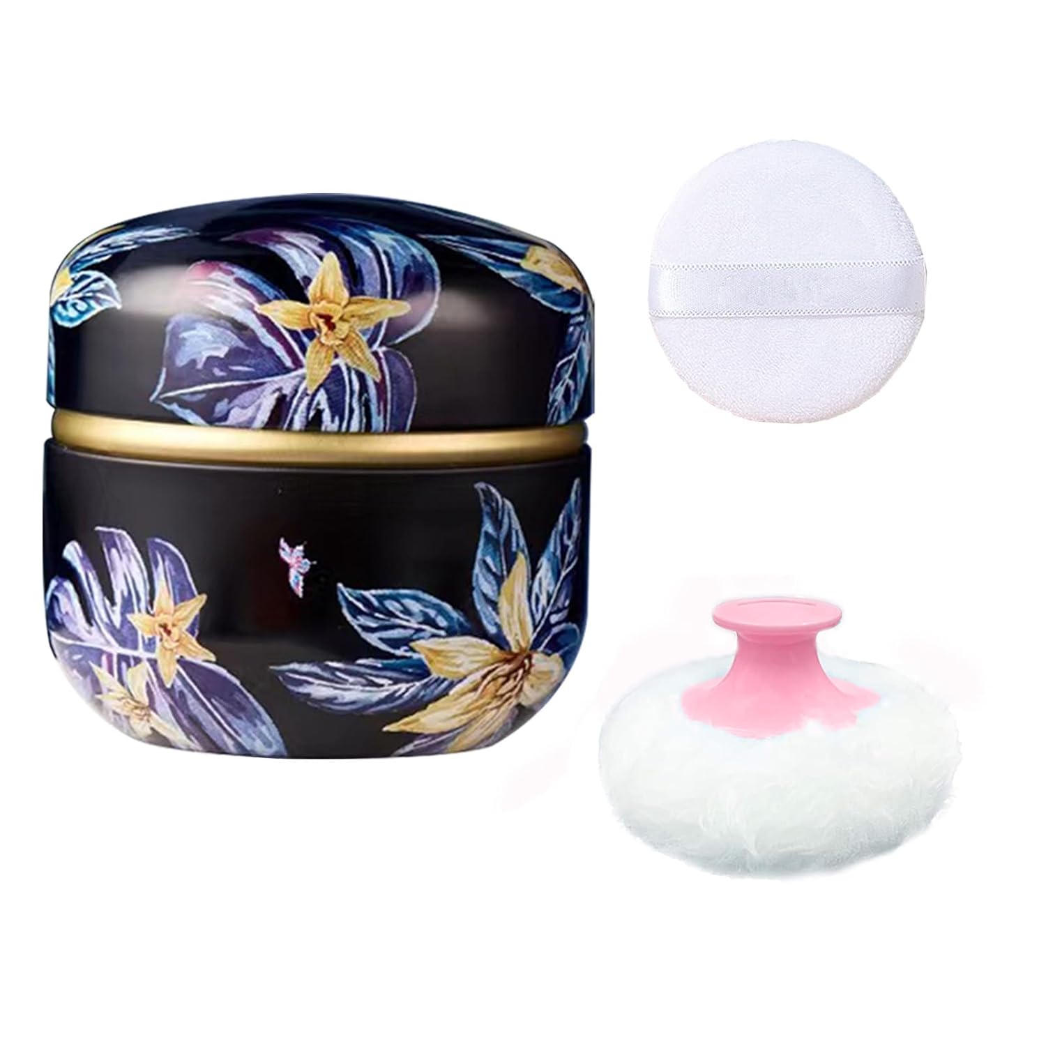 Body Powder Puff and Container for Dusting Powder, Women Powder Puff and Powder Case for Bath and Travel (Procumbens Flowers)-GlimoraGlow