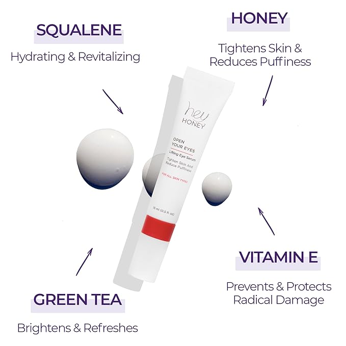 Hey Honey Open Your Eyes Lifting Eye Serum | Under Eye Cream for Dark Circles & Puffiness | Around The Eyes Hydration | Suitable For Sensitive Aging Skin | Delivers A Bright Rested look | 0.5 oz.-GlimoraGlow