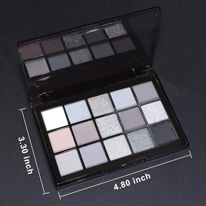 15 Colors Black Gray Silver Matte Shimmer Eyeshadow Palette for Eye Makeup,High Pigmented Brown White Eye Shadow Primers Powder Palet de sombras de ojos-GlimoraGlow