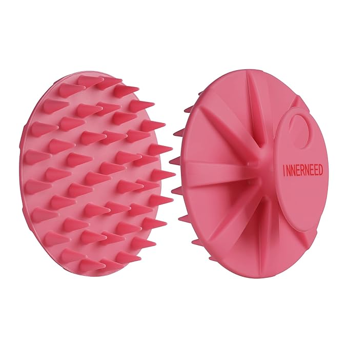 INNERNEED Scalp Massager Shampoo Brush, Wet & Dry Manual Scalp Care Head Scrubber Hair Washing, Soft Silicone Bristles, for Hair Growth, Dandruff Removal, Comfortable for All Hair Types (Pink)-GlimoraGlow
