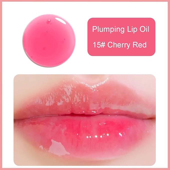 Hydrating Lip Glow Oil, Plumping Watery Lip Gloss, Refreshing Moisturizing Lip Oil Tinted Lip Balm, Lasting Nourishing Revitalizing Lip Tint Lip Care (15# Cherry Red)-GlimoraGlow
