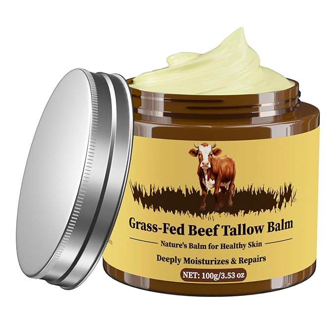 Beef Tallow for Skin, Tallow and Honey Balm, Facial Moisturizer Cream, 100% Organic Grass Fed Whipped Beef Tallow Balm Deeply Moisturizing for Face & Body, Suitable For All Skin Types(3.53oz)-GlimoraGlow
