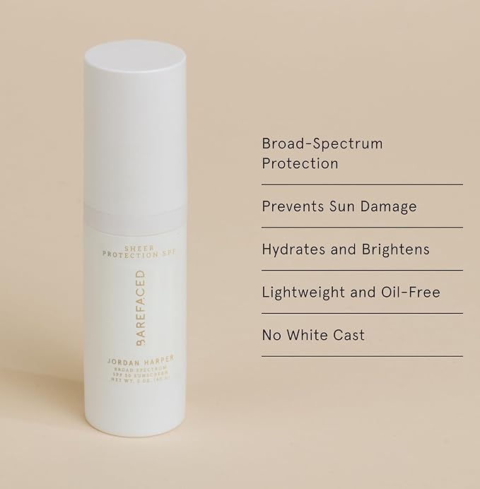 Barefaced Sheer Protection SPF 50+ – Broad-Spectrum Face Sunscreen for women with Zinc Oxide, Niacinamide & Hyaluronic Acid – Oil-Free UV Protection, Hydration & Anti-Aging with Universal Tint (60ml)-GlimoraGlow
