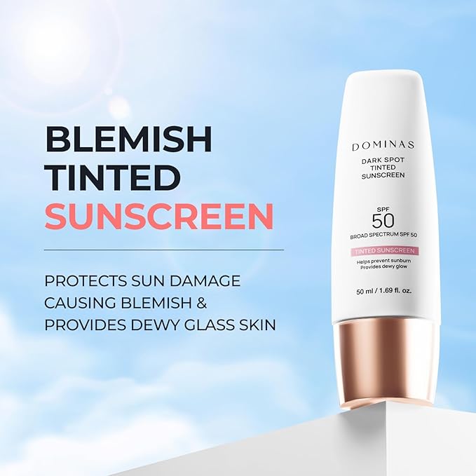 SPF 50 DOMINAS Tinted Sunscreen Moisturizer (1.7fl oz) - Tone Correction, Korean Skin Care, Broad-Spectrum UV Defense Sunblock, Water-in-Oil Formula for Lightweight, Panthenol, Sun Cream-GlimoraGlow