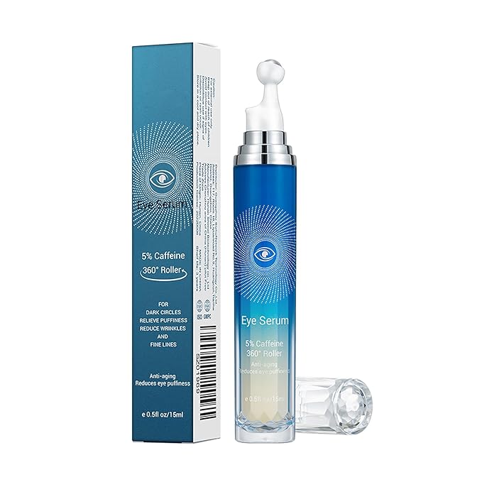 5% Caffeine Eye Serum with 360° Massage Rollerball Topper,Caffeine Eye Cream for Dark Circles,Wrinkles,Puffiness and Fine Lines,Under Eye Roller Cream Eye Bags Treatment for Women and Men-GlimoraGlow