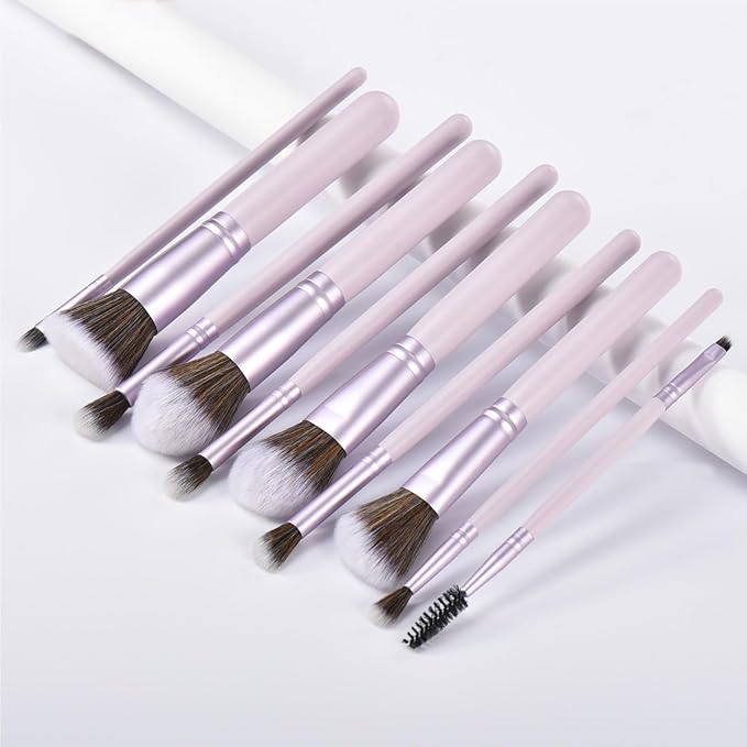 10 Piece Purple Makeup Brushes - Wooden Handle with Soft Synthetic Bristles,for Face & Eye Makeup|Professional Makeup Brushes set for Women & Girls|-GlimoraGlow