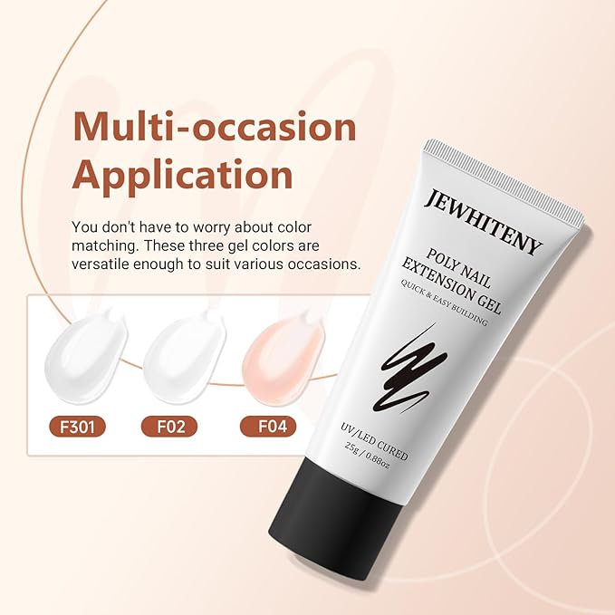 JEWHITENY Poly Extension Gel Nail Set Clear White Pink Poly Nail Gel With Slip Solution Base Coat Top Coat French Manicure for Finger Art and Home DIY Need U V Lamp Curing-GlimoraGlow