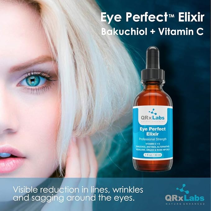 Eye Perfect Elixir - With Bakuchiol (Retinol Alternative), Pure Argan and Rosehip Oils, Squalane, Vitamin C & E - Best Anti-Aging Treatment Serum for Bags, Puffiness, Wrinkles, Crow Feet-GlimoraGlow