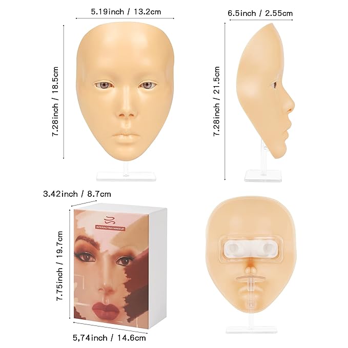 Makeup Practice Mannequin Face, 5d Reusable Silicone Makeup Practice Board Full Face with Makeup Brushes Sponge Set and Eyeshadow Board Makeup Kit for Makeup Artist, Girl's Gift Or Professionals-GlimoraGlow