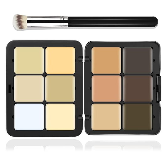 12 Colors Cream [Contour+Concealer] Makeup Palette for Cheeks - Multi-functional Makeup Palette with Brush, Natural Matte Long Wearing, Waterproof Blendable Face Makeup Palette (#03)-GlimoraGlow