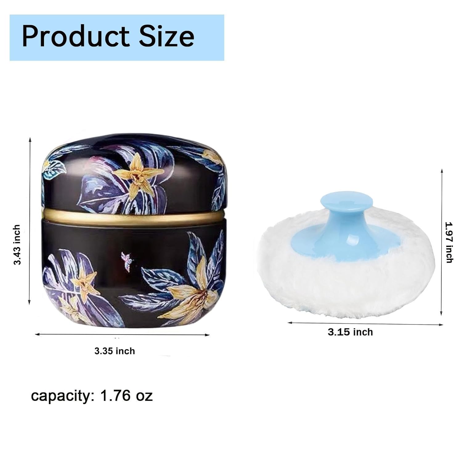 Body Powder Puff and Container, 3.35" Portable Dusting Powder Container with Soft Puff Loose Powder Case Box Jar with Lids for Baby Women Home and Travel Use-GlimoraGlow