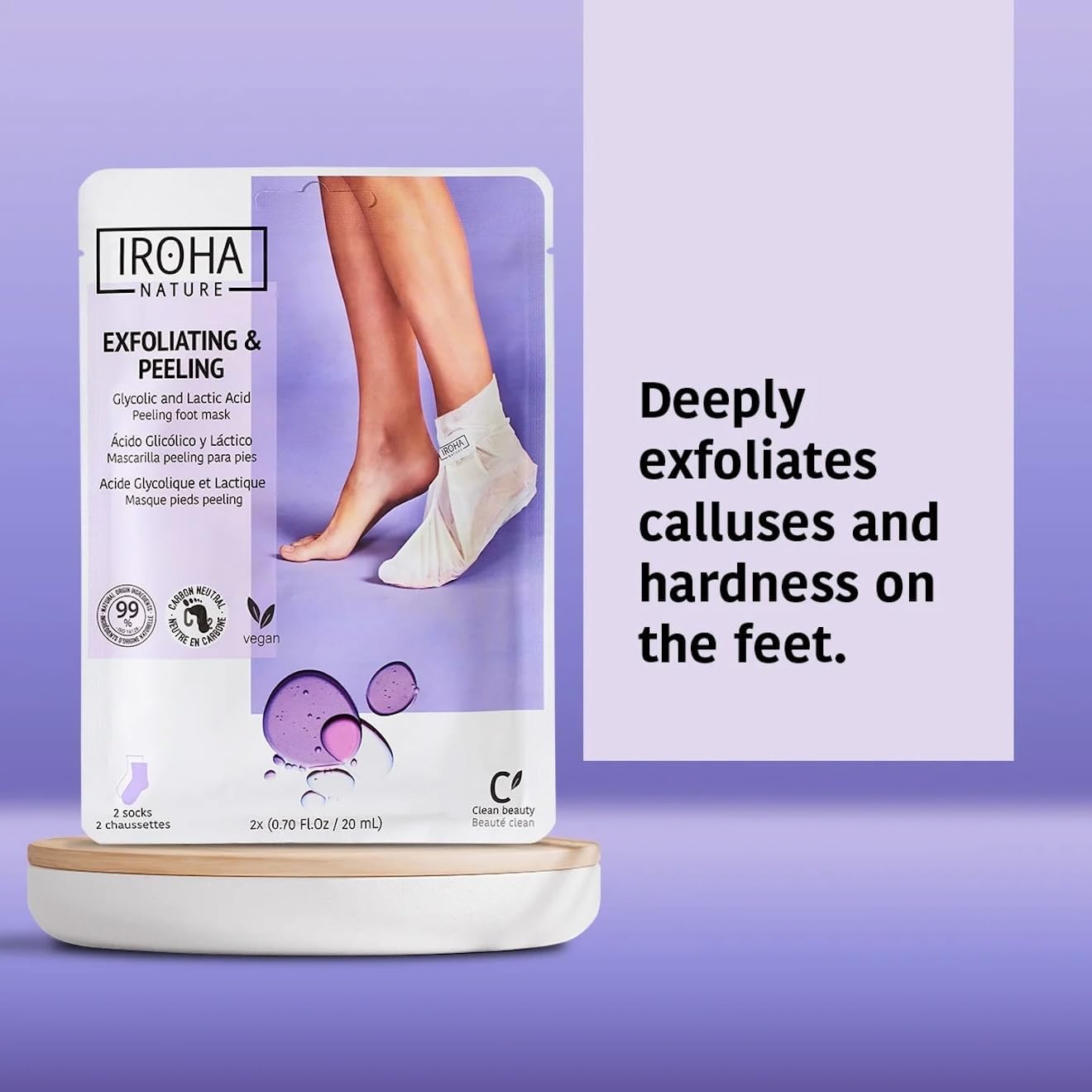 IROHA NATURE Exfoliating Foot Peeling Socks | 2 Pairs (2 Uses)| With Glycolic, Lactic, Salicylic Acids & Lavender | Intensive Treatment for Callused, Dry & Cracked Feet | Vegan Formula-GlimoraGlow