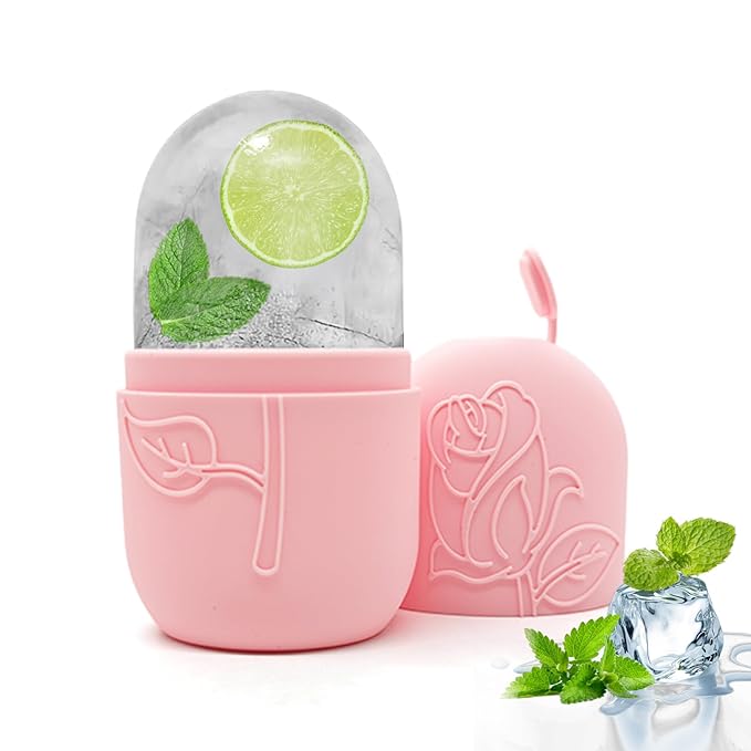 Ice Face Roller Massager for Face, Reusable Silicone Ice Cube Mold, Facial Beauty Ice Roller, Reduce Puffiness and Dark Circles, Minimize Pores & Improve Skin Texture (Pink)-GlimoraGlow
