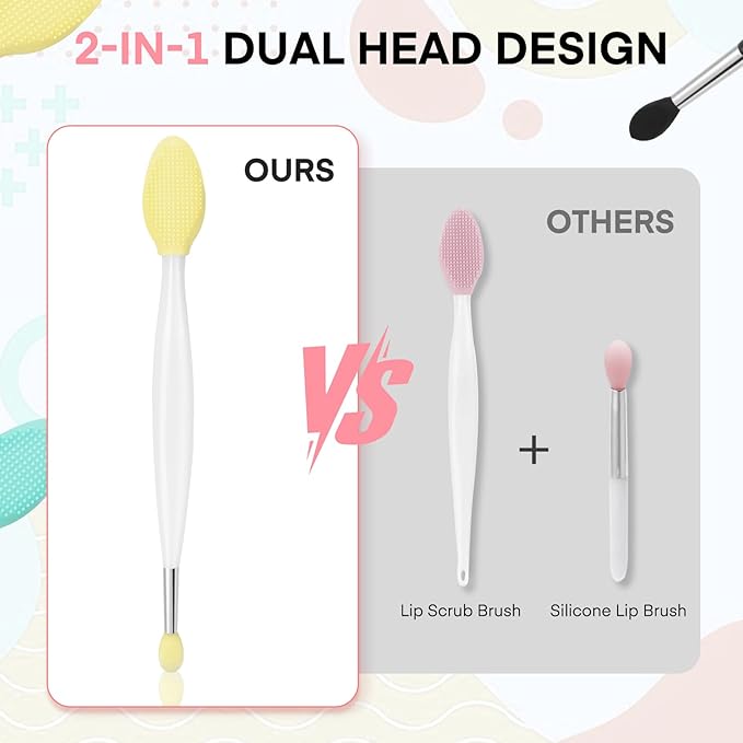 Unaone Lip Scrub Brush - 3 PCS Dual-ended Lip Scrubber Exfoliator and Silicone Lip Brush, 2-in-1 Silicone Lip Scrub Tool Lip Mask Applicator, Gentle Exfoliator & Applicator for Soft-GlimoraGlow
