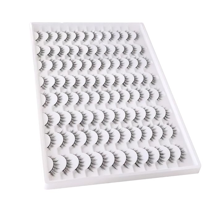 False Eyelashes 48 Pairs Faux Mink Lashes 14mm Wispy Lashes 3D Fluffy Cat Eye Lashes Pack Bulk Wholesale Strip Lashes(style 48-038)-GlimoraGlow