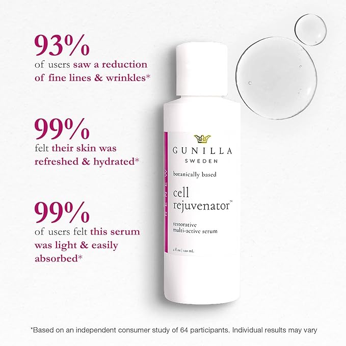 GUNILLA Cell Rejuvenator | Plant-Based Anti-Aging Facial Serum | Hydrates, Firms & Smooths for Radiant Skin | With Collagen, Elastin, Ginseng & Vitamins A, B, C & D | Vegan, Spa-Grade Skincare 4oz-GlimoraGlow