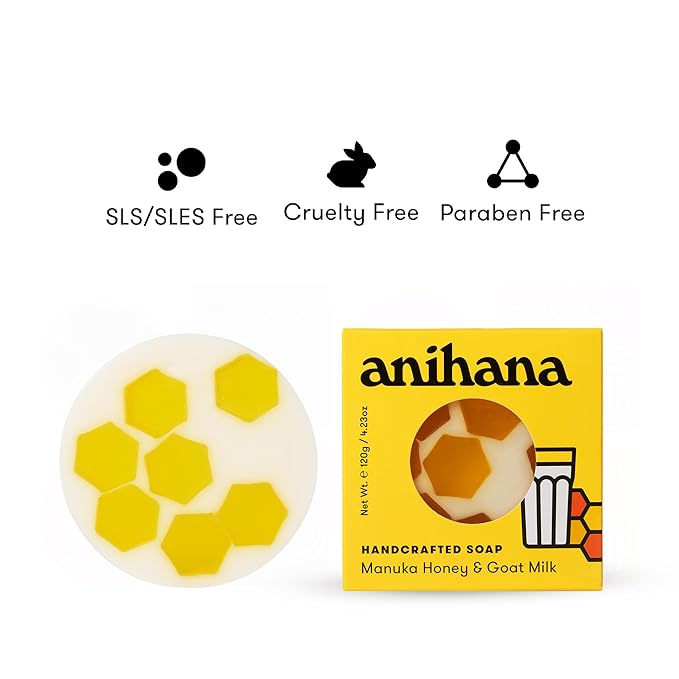 ANIHANA Handcrafted Natural Soap with Coconut Oil, Gentle Cleansing, Paraben Free, Refreshing Manuka Honey & Goat Milk Scent, 4.23 oz-GlimoraGlow