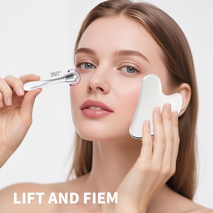 Stainless Steel GuaSha & Eye Cream Applicator Facial Tools, Metal Guasha for Face Neck, Eye Massager Tool, Lymphatic Drainage Face Massage Tool, Skin Care Gift-GlimoraGlow